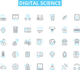 Digital science linear icons set. Algorithm, Analytics, Big Data, Blockchain, Cloud, Coding, Cybersecurity line vector and concept signs. Data,Encryption,Genetics outline illustrations