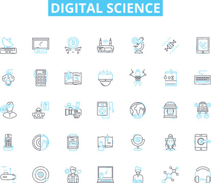 Digital science linear icons set. Algorithm, Analytics, Big Data, Blockchain, Cloud, Coding, Cybersecurity line vector and concept signs. Data,Encryption,Genetics outline illustrations