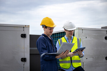 Industrial engineer work on site. engineer visit and inspection site engineer at industrial site. Inspector engineer check and working on site