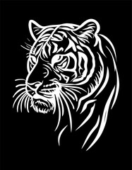 Colored vector  inked style tiger wall art