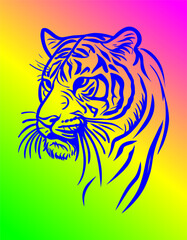 Colored vector  inked style tiger wall art