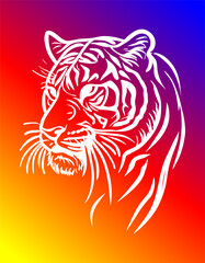 Colored vector  inked style tiger wall art