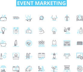 Event marketing linear icons set. promotion, branding, outreach, engagement, conversion, activation, experiential line vector and concept signs. nerking,sponsorship,trade show outline Generative AI