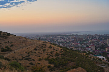 Calm evening sunset over Makhachkala city