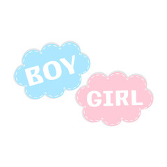 pink and blue cloud with the inscription boy or girl. Lettering for a gender party