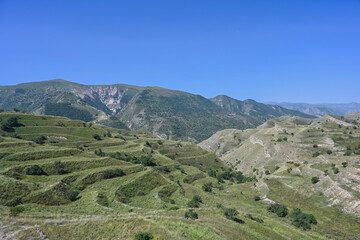 Fototapeta na wymiar Mountain agriculture terraces of Chokh village