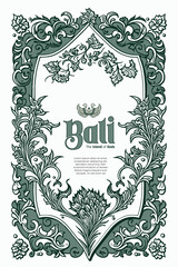 Luxury Balinese typography with border decoration flower, abstract frame illustration