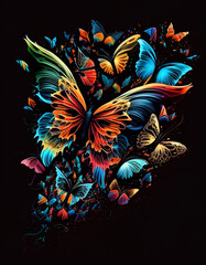 Image of Beautiful abstraction from bright butterflies on a black background printed on Printed Glass Basin Splashbacks