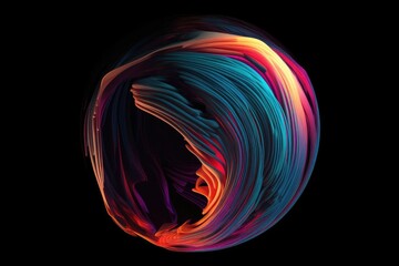 A glowing 3d red neon sphere illustration, suspended in a dark void with vibrant streaks of orange color swirling around it
