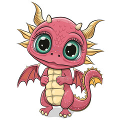 Cartoon Pink Baby Dragon isolated on a white background