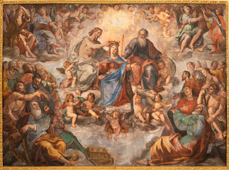 GENOVA, ITALY - MARCH 5, 2023: The fresco of Coronation of Virgin Mary in the church Chiesa del...