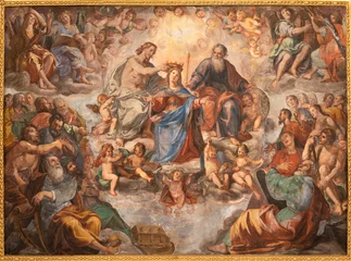 Fotobehang GENOVA, ITALY - MARCH 5, 2023: The fresco of Coronation of Virgin Mary in the church Chiesa del Gesu by Giovanni Battista and his brother Giovanni Carlone from 17. cent. © Renáta Sedmáková