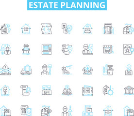 Estate planning linear icons set. Inheritance, Will, Trust, Probate, Executor, Bequest, Tax line vector and concept signs. Legacy,Heir,Asset outline illustrations Generative AI