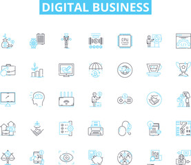 Digital business linear icons set. E-commerce, Innovation, Online, Marketing, Analytics, Cybersecurity, Platform line vector and concept signs. Social media,Mobile,Cloud outline Generative AI