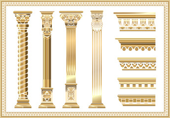 Set of silhouettes classic vintage golden capitals © denisik11