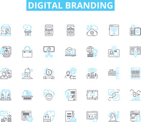Digital branding linear icons set. Identity, Voice, Reputation, Visibility, Perception, Consistency, Differentiation line vector and concept signs. Messaging,Storytelling,Engagement Generative AI