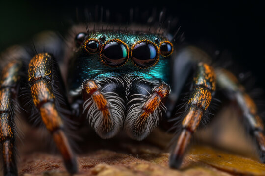 Macro shot of Phidippus regius spider. Ai generative