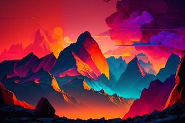 Abstract bright mountains and sunset