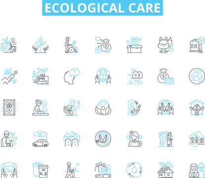 Ecological care linear icons set. Biodiversity, Conservation, Sustainability, Environment, Recycling, Greenhouse, Ecosystem line vector and concept signs. Carbon footprint,Clean Generative AI