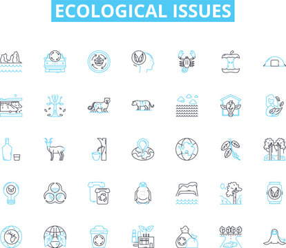 Ecological issues linear icons set. Climate change, Pollution, Deforestation, Biodiversity, Sustainability, Carbon footprint, Renewable line vector and concept signs. Generative AI