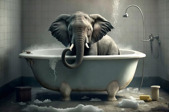 An elephant takes a hot bath