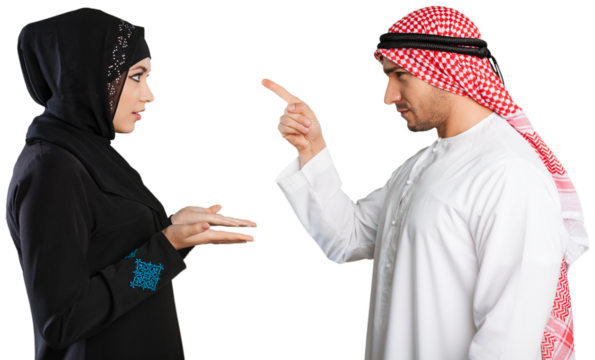 Arab couple discussing angry Arabic business people