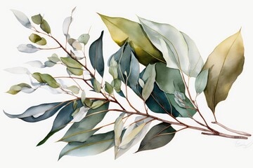 Gum Leaves in Watercolor: Realistic and Abstract on White Background