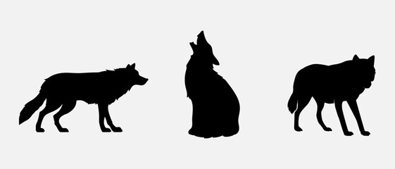 isolated black silhouette of a wolf , vector collection