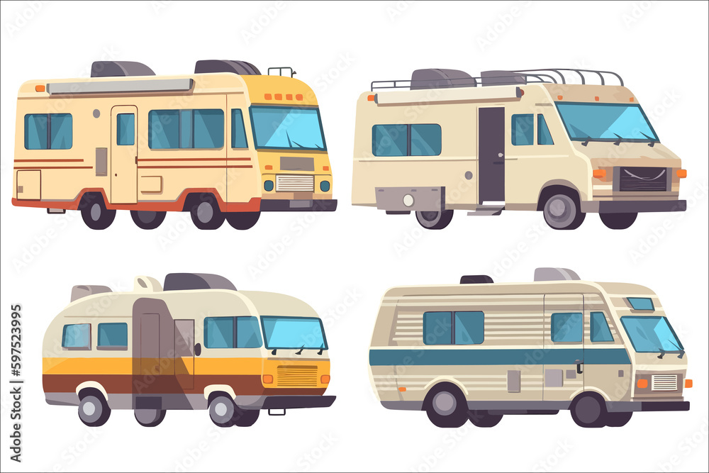 Sticker Motorhome cars. Isolated on background. Cartoon . Generative AI