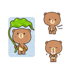 Set of cute and kawaii brown bear in many posture isolated vector