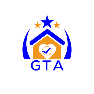 GTA House Logo Letter Logo And Icon. Blue Vector Image On White Background. KJG House Monogram Home Logo Picture Design And Best Business Icon. 
