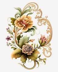 Floral Scrollwork in Watercolor Clipart