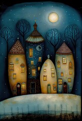 Winter Wonderland: A Whimsical Watercolor of Beacon Hill Houses