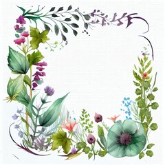Floral Border: Hand-Painted Watercolor Frame for Design and Print