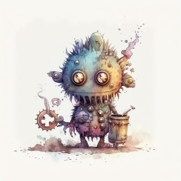 Steam Punk Monster: A Funny and Cute Illustration for Children's Book