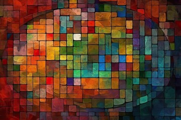 abstract background with squares. stained glass window style art background. Oil painting style generative AI