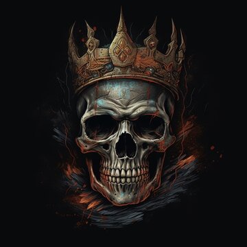 T shirt art Prince skull in crown isolated demon illustration. Heavy Metal Apparel Tattoo - Generative AI