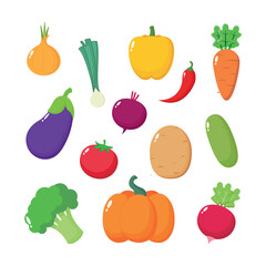 different cute vegetables set. Vector illustration mixed vegetables salad for vegetarian. 