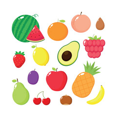 different cute fruits set character. Organic tropical fruits for salad vegetarian.