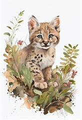 Joyful Bobcat in Woodland Bushes