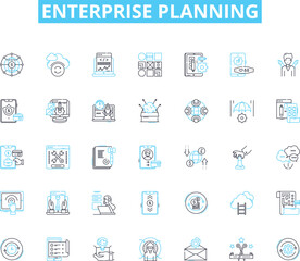 Enterprise planning linear icons set. Strategy, Budgeting, Forecasting, Analysis, Optimization, Execution, Planning line vector and concept signs. Integration,Alignment,Alignment outline Generative AI