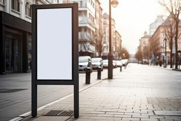 Mockup of an advertising sign on a city street. Banner for advertising with empty space. Generative AI