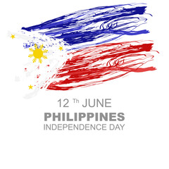 Philippines independence day 12 june, poster and greeting card with paint splattered shape of philippine flag