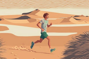 A young man running in the desert