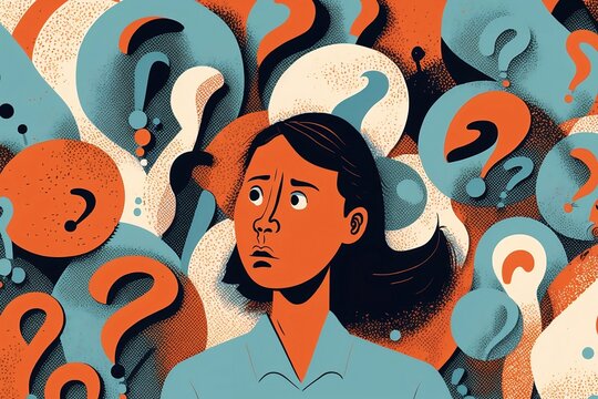 Illustration of a man who has many questions