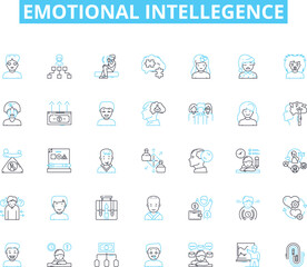 Emotional intellegence linear icons set. Empathy, Self-awareness, Self-regulation, Motivation, Perseverance, Resilience, Leadership line vector and concept signs. Generative AI