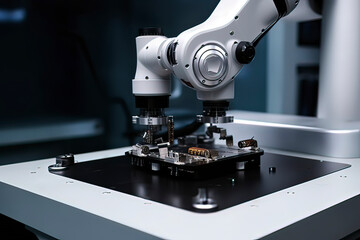 Fototapeta premium Robots are producing chips. AI technology generated image
