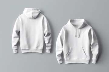 White hoodie, front and back view with space for printing. Clothes layout. Generative AI