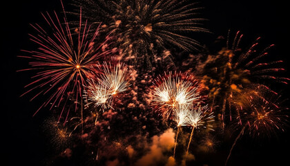 Fototapeta na wymiar July night ablaze with vibrant firework display generated by AI
