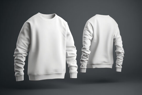 White sweater front and back view with space for print. Clothes mockup. Generative AI
